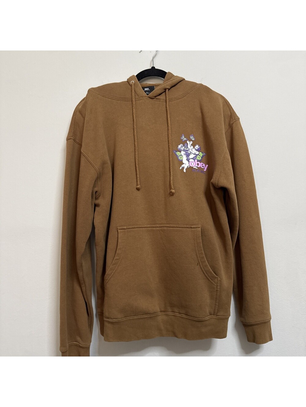 OBEY It’s All Love Hoodie Men’s M Cork Brown Cherub Butterfly Graphic